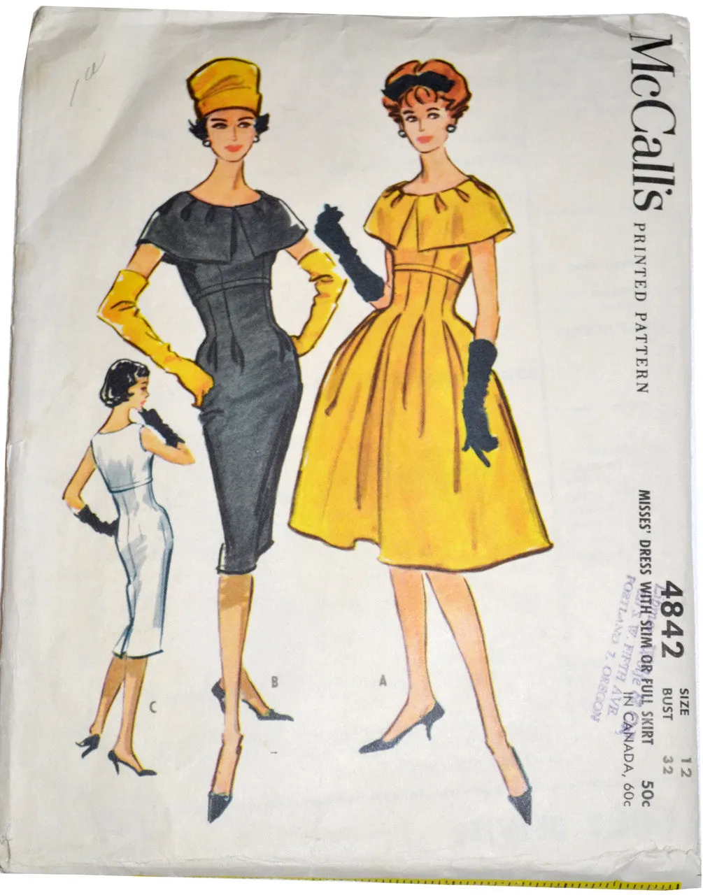 Vintage McCall's 4842 1950s dress pattern 32B