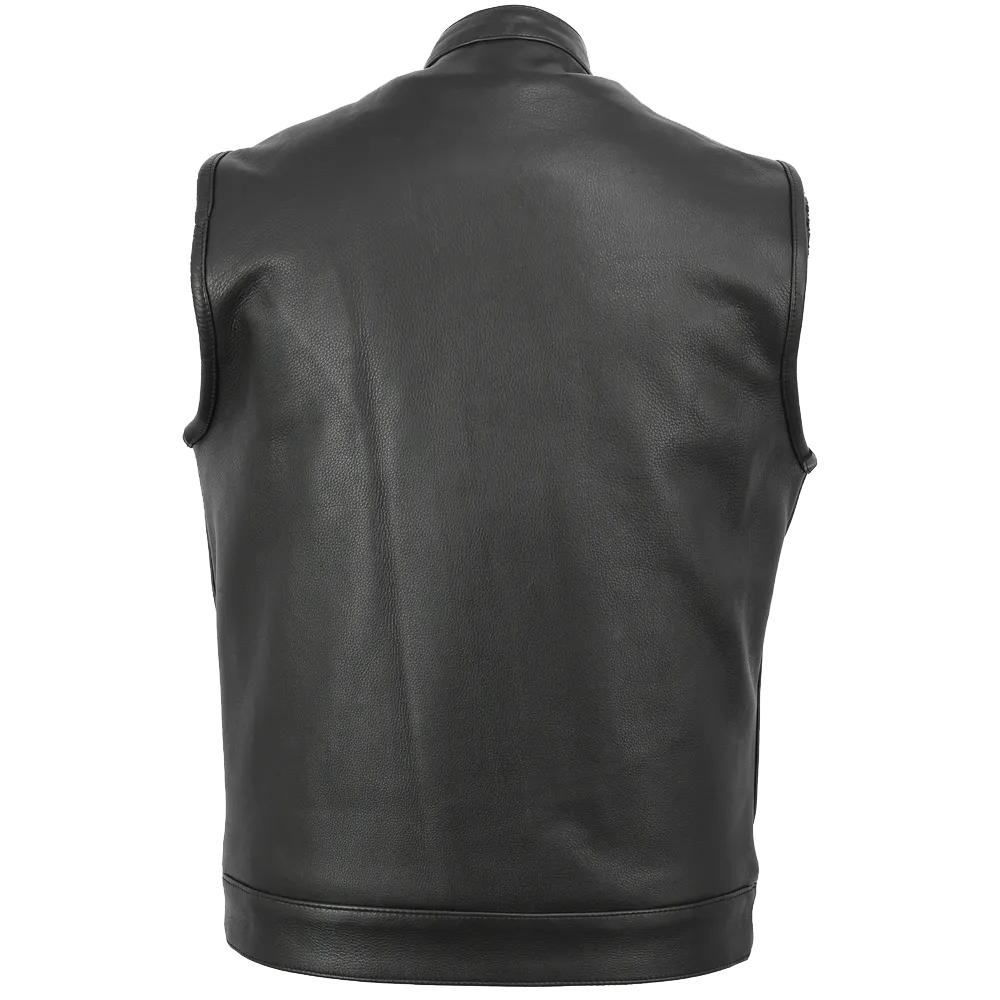 VL914H Vance Leather Zipper and Snap Closure Leather Motorcycle Club Vest with Hoodie