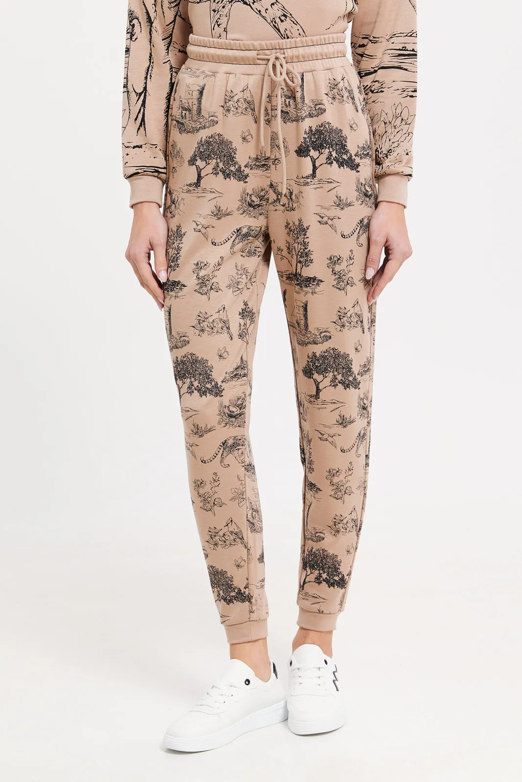 Women Beige Printed Joggers