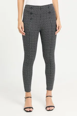 Women Black Checkered Leggings