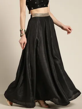 Women Black Mirror Embroidered Anarkali Skirt