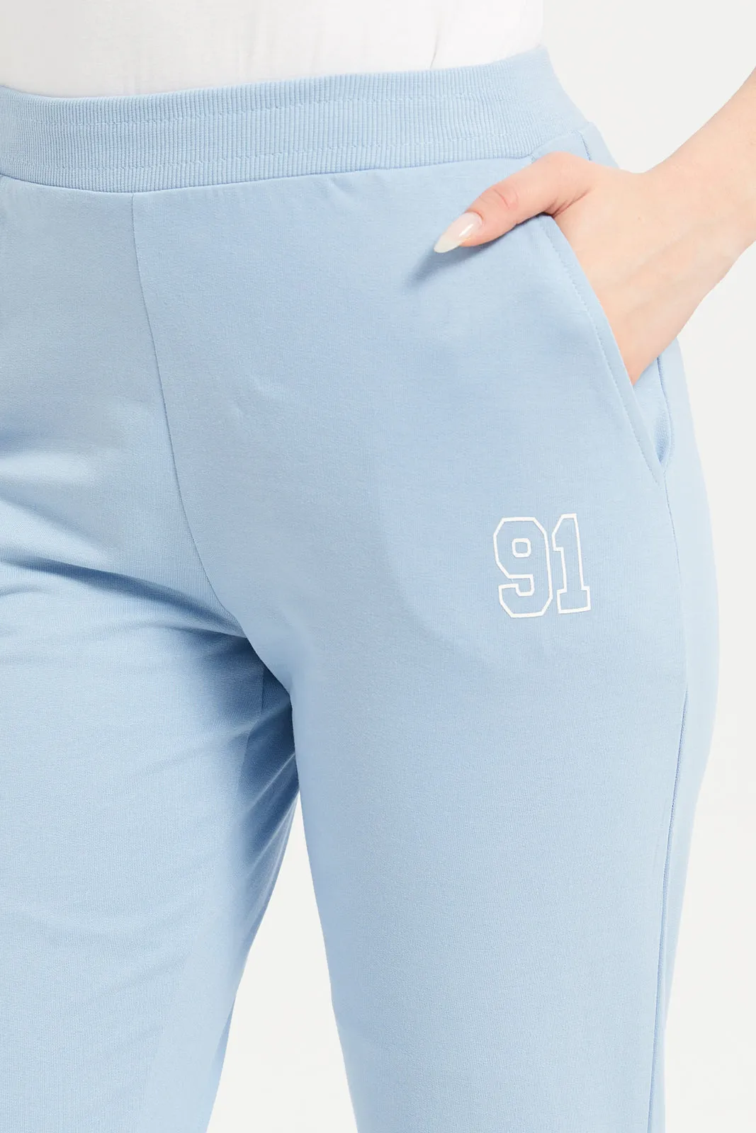 Women Blue Plain Elasticated  Joggers