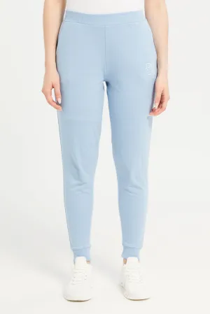 Women Blue Plain Elasticated  Joggers