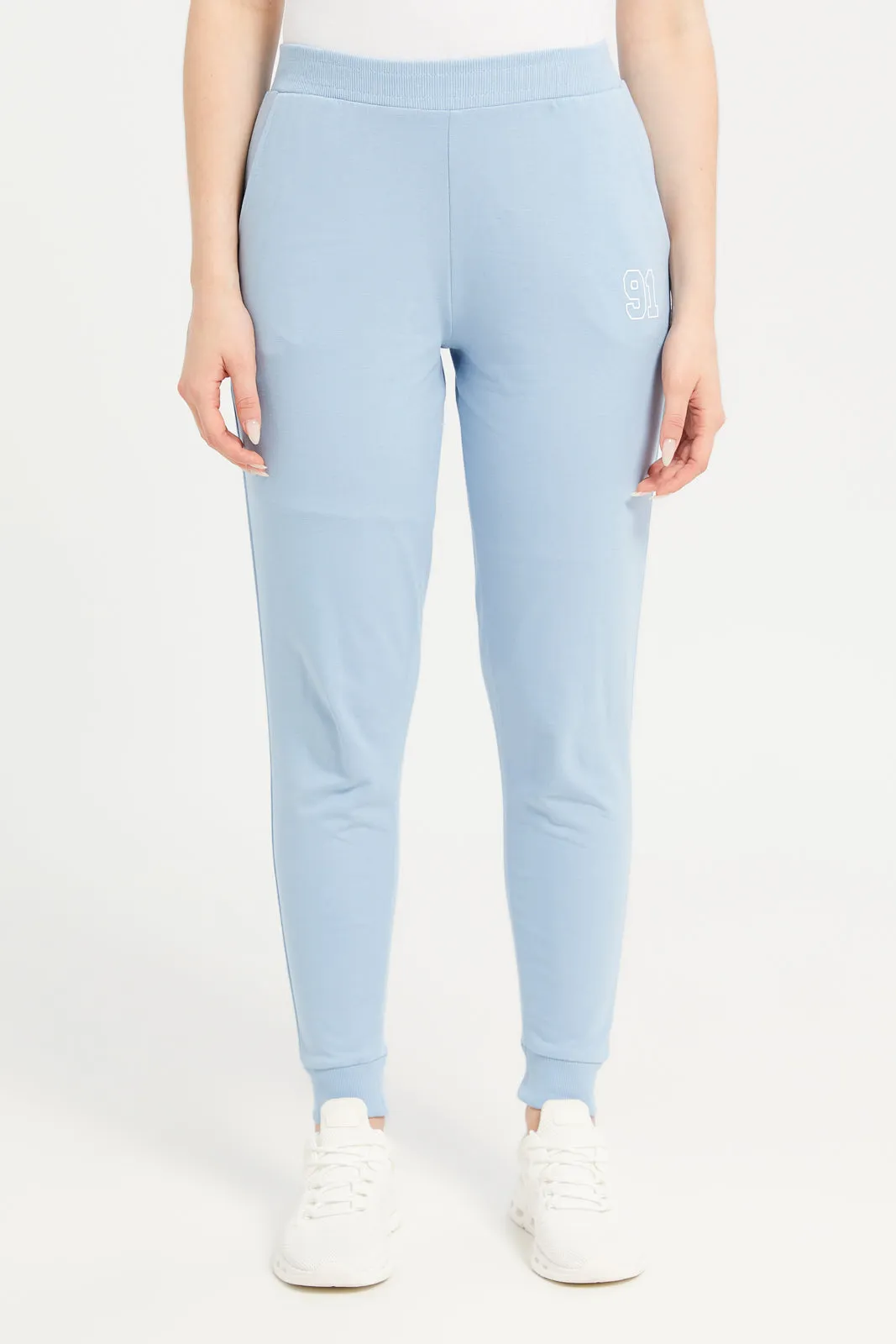 Women Blue Plain Elasticated  Joggers