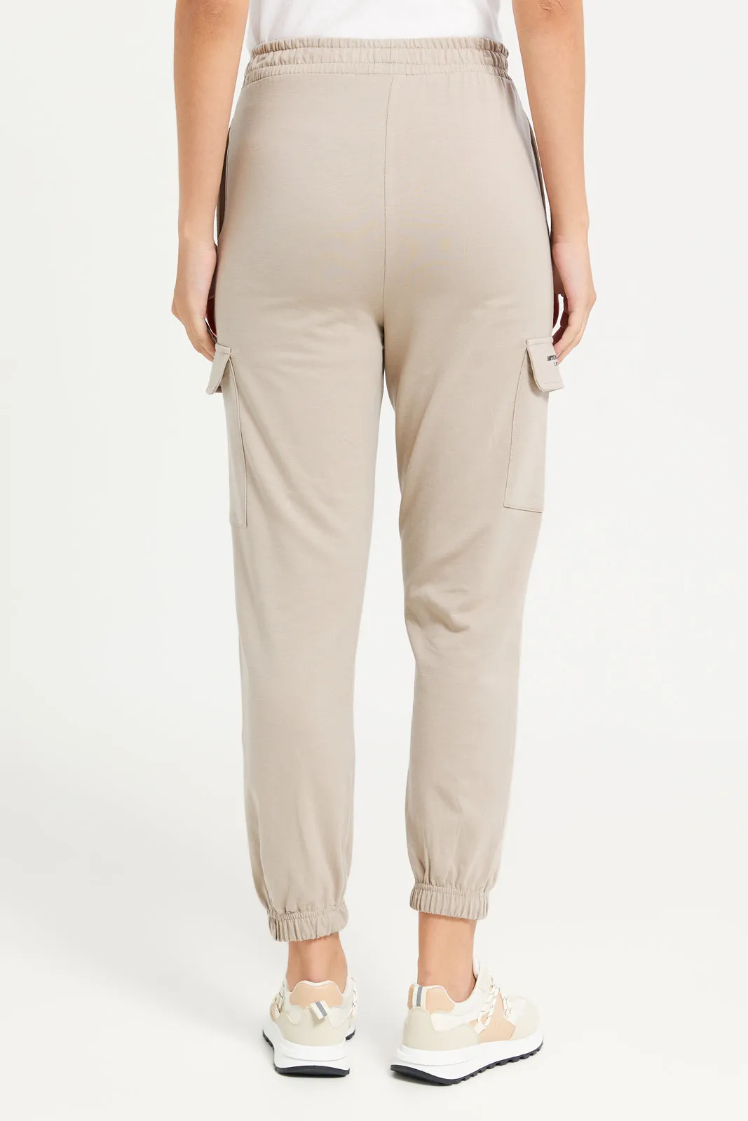 Women Brown Cargo Pocket Jogger Pants