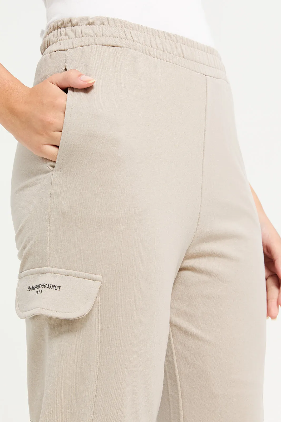 Women Brown Cargo Pocket Jogger Pants