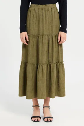 Women Green Textured Tiered Skirt