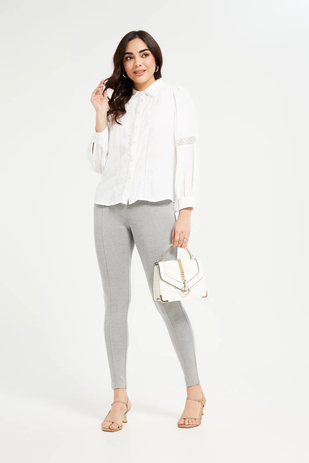 Women Grey Legging With Button