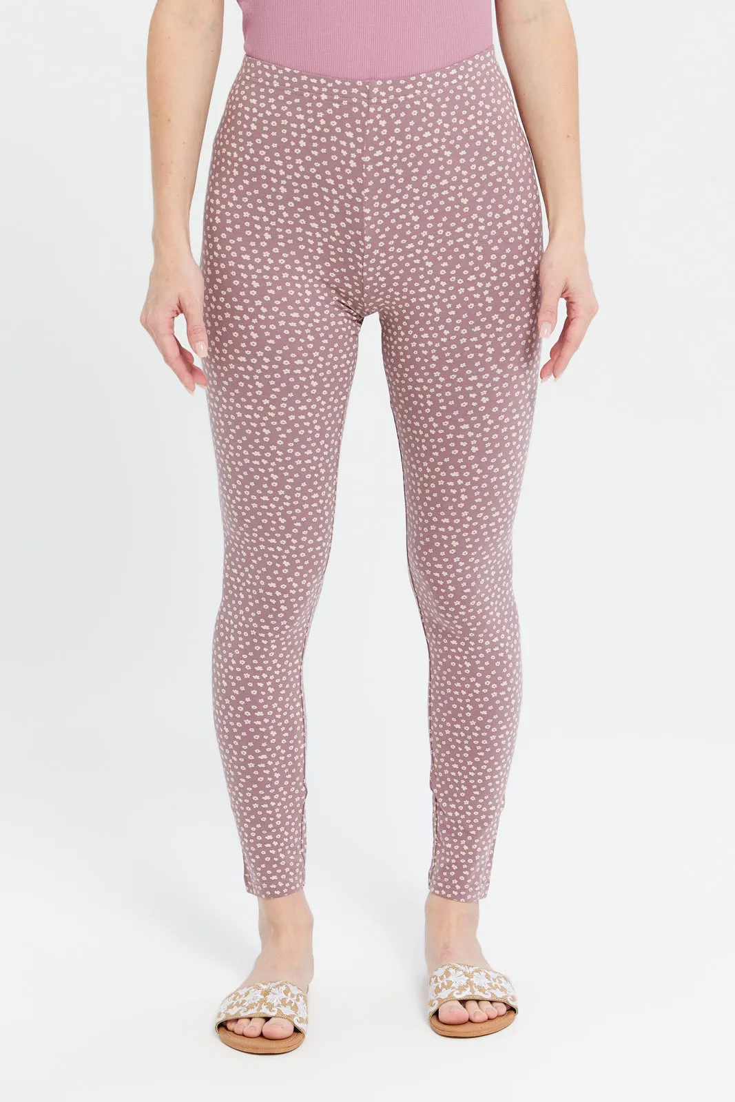 Women Mauve Printed Leggings