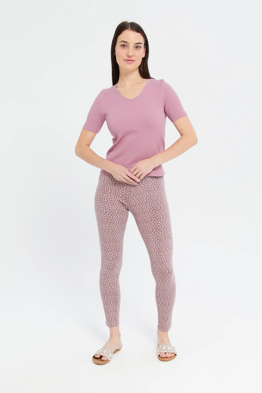 Women Mauve Printed Leggings