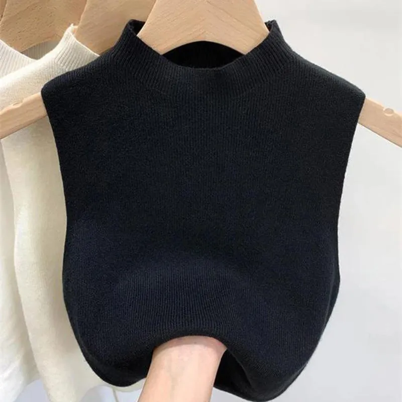 Women's Knitted Turtleneck Sleeveless Summer Cropped Tank Tops