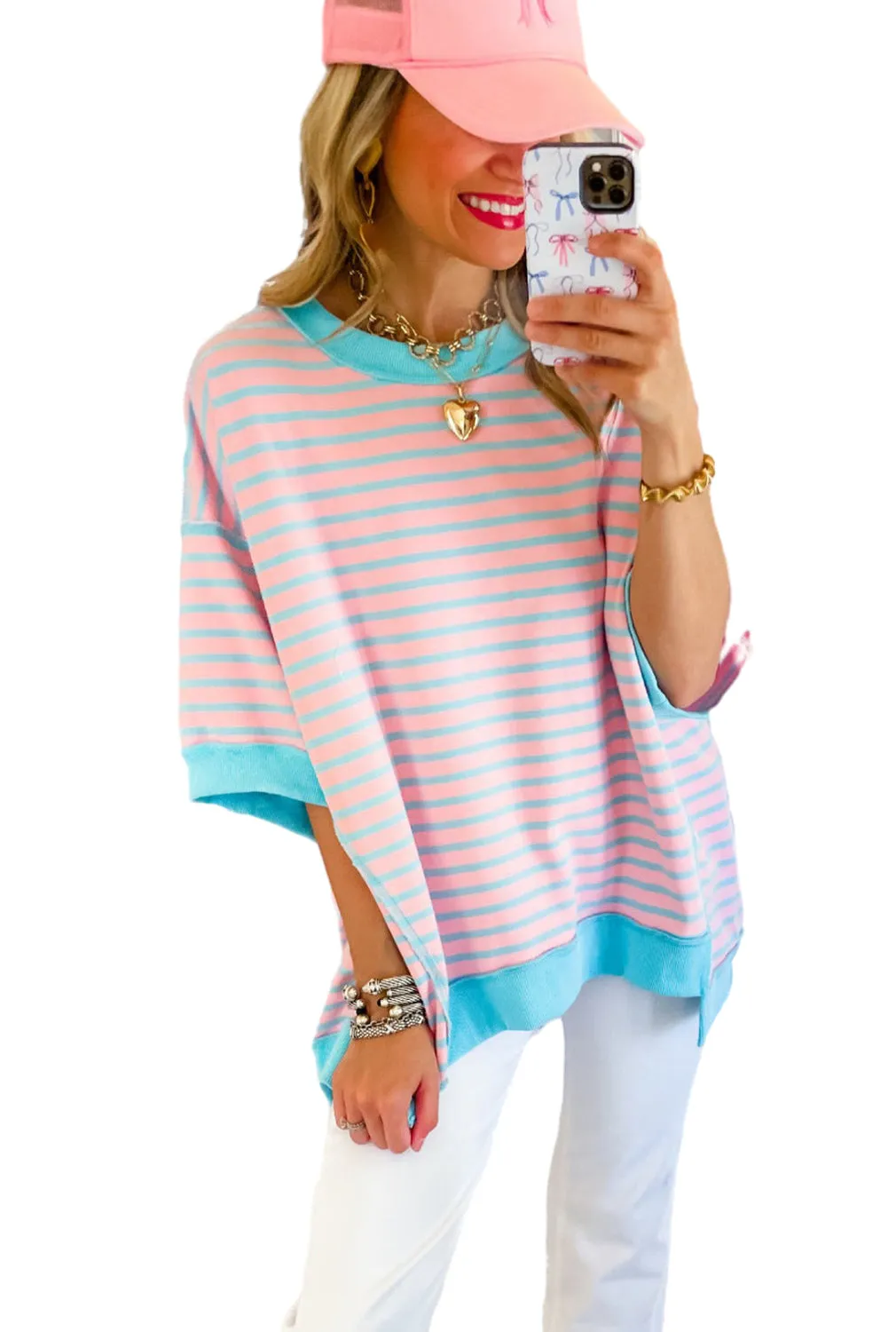 Women's Oversized Exposed Seam High Low Pullover T Shirt