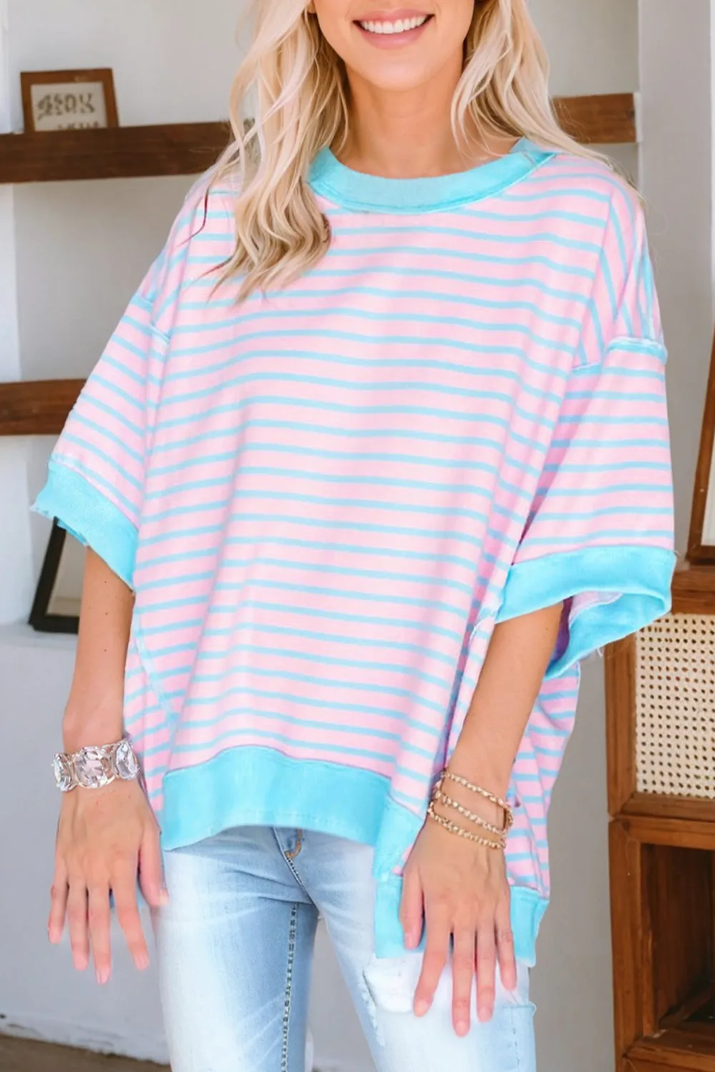 Women's Oversized Exposed Seam High Low Pullover T Shirt