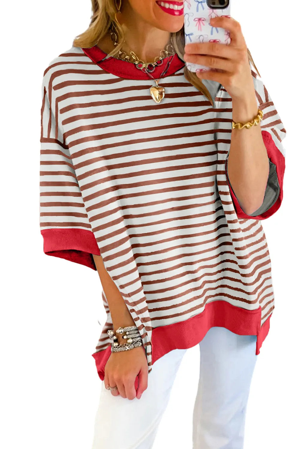 Women's Oversized Exposed Seam High Low Pullover T Shirt