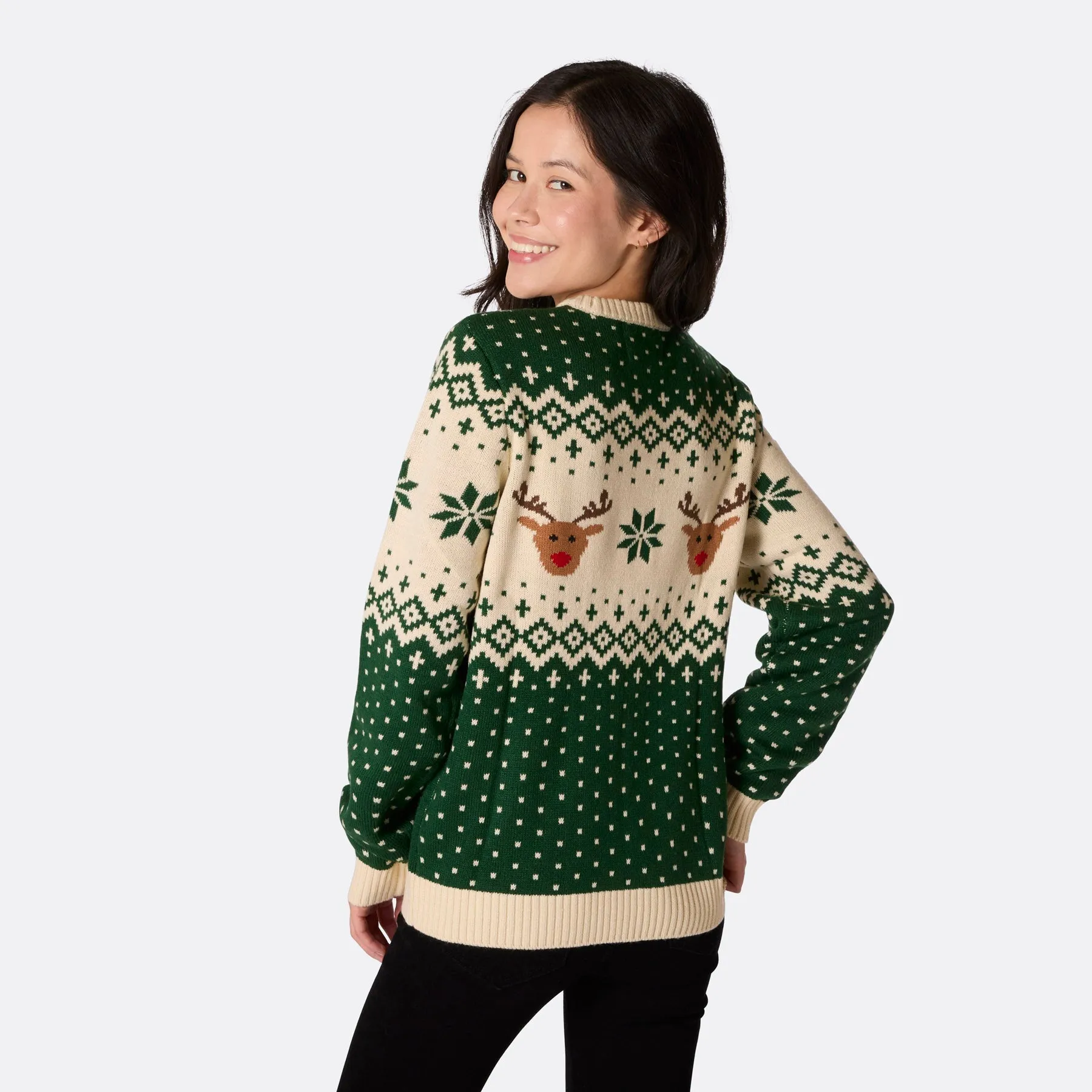 Women's Retro Reindeer Green Christmas Jumper