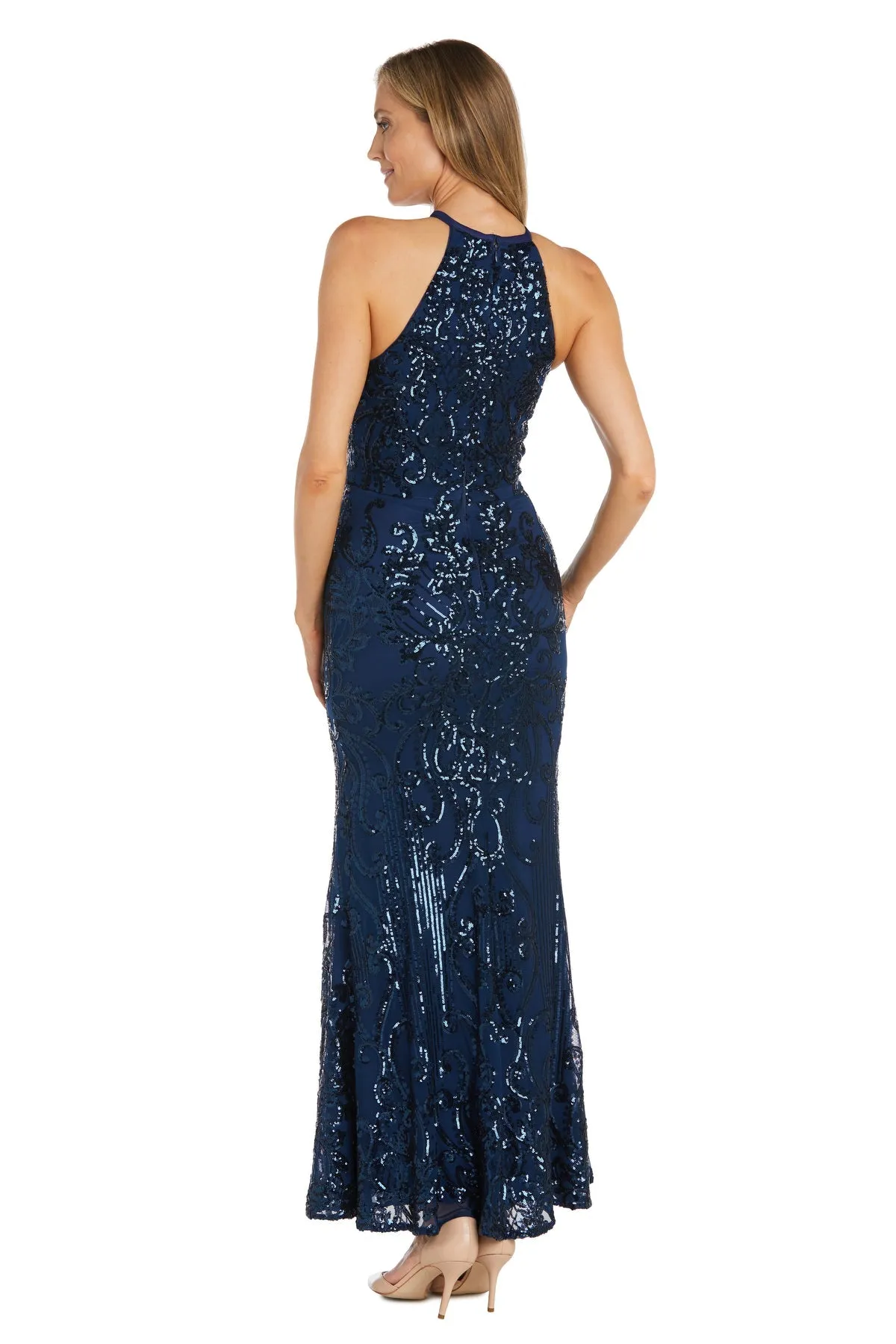 Women's Sequined Gown with Bold Mesh Accents