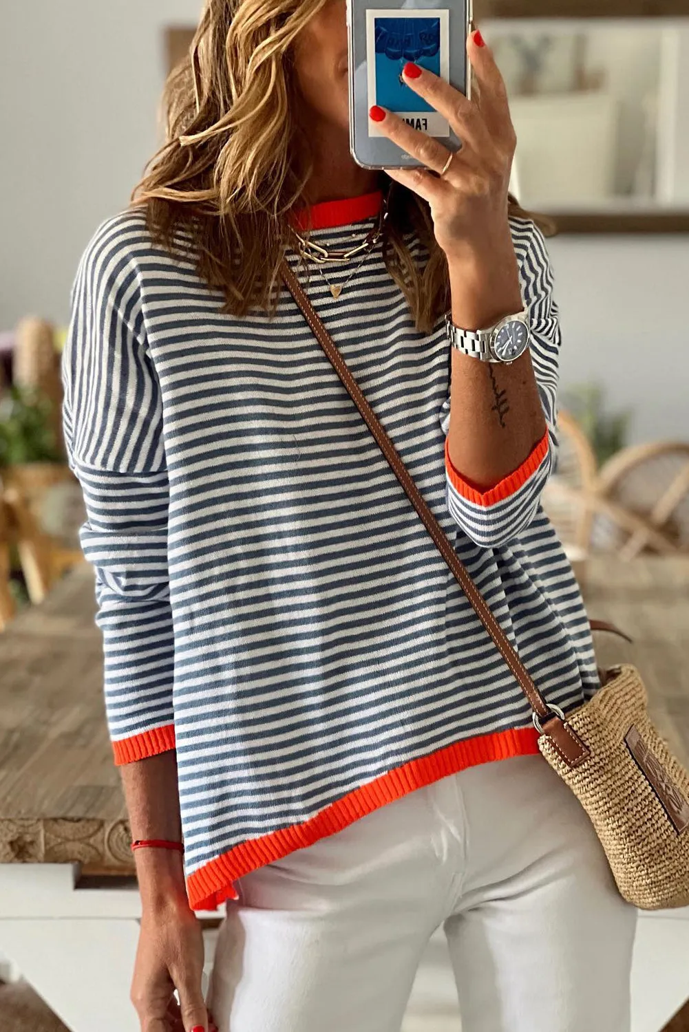 Women's Striped Color Block Sweater Drop Shoulder Relaxed Fit Pullover